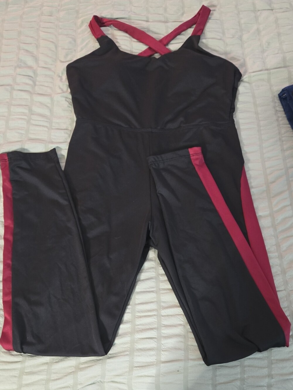 Women’s Black Jumpsuit with Red Accent Straps
